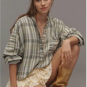 Pilcro Long-Sleeve Buttondown Swing Top